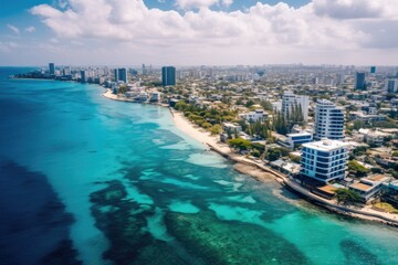 Obraz premium Aerial view of the city of Miami Beach, Florida, USA, Aerial view of lower Manhattan, New York City, AI Generated