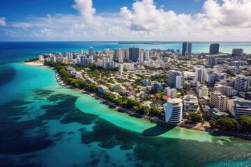 Naklejka premium Aerial view of Miami Beach, Florida, United States of America, Aerial view of lower Manhattan, New York City, AI Generated