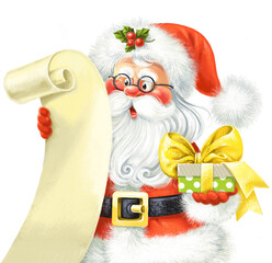 Santa Claus choose gifts for children from a long list of who behaved well this year