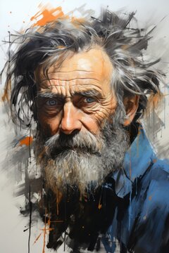 A painting of a man with a beard. Illustration of an old person.