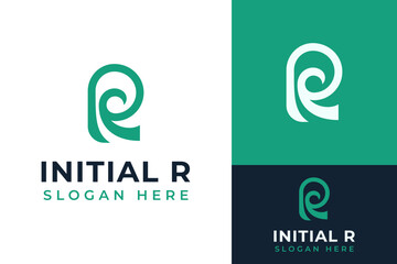 Simple Initial Monogram Letter R with Swirl Spiral Wave Curve Logo Design Branding Template
