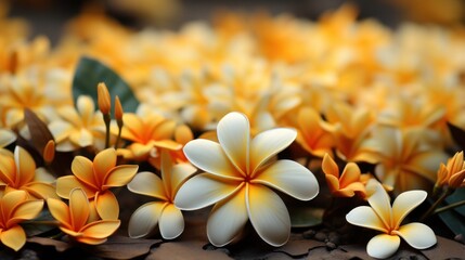 Yellow Frangipani Plumeria flower on background. Mockup advertisement. template. product presentation. copy text space.