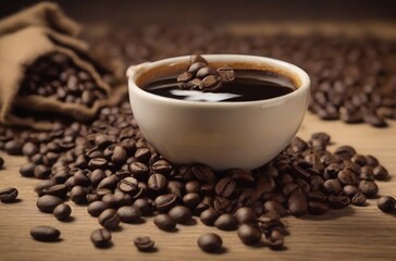 coffee beans and cup