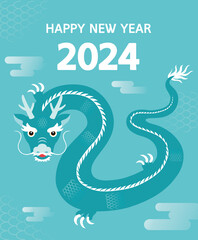 2024 New Year illustration with blue dragon
