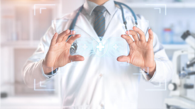 Medical Technology Integration: Doctor Engaging with Modern Virtual Interface