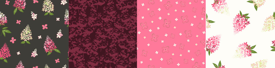  Set of seamless nature pattern. Abstract  shapes and elements, leaves, plants, fruits, autumn, white and brown background, hand drawn, minimalist,  packaging, wallpaper, design for textiles, vector