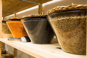 Self service bulk organic food. Eco-friendly zero waste shop. Small local business. Lentil Caviar, red lentil