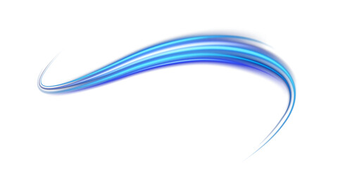 Abstract blue light lines of speed movement. Light everyday glowing effect. Semicircular wave. Light trail curve swirl. Neon lines of speed and fast wind. Optical fiber incandescent. Blue glowing.