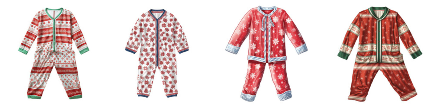 Set of pajamas for children on transparent background. Generative AI.