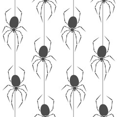 Seamless pattern with spider. Vector black and white background.