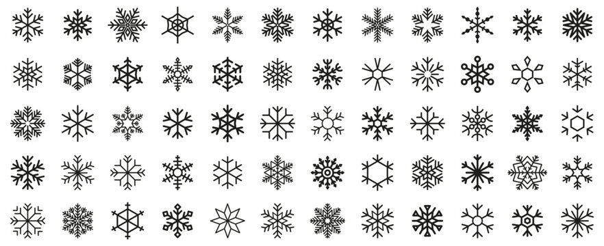 Snowflake icons. Set of snowflake silhouette. Christmas snowflake icons isolated. Vector snowflake signs