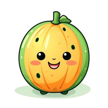 recommend clip art: Cute cartoon 3d character melon with eyes on white background