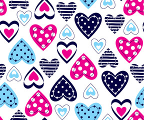 Beautiful colorful hearts pattern blue and red hearts