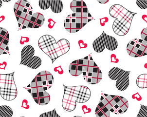 Hearts pattern from plaid and stripes lines 