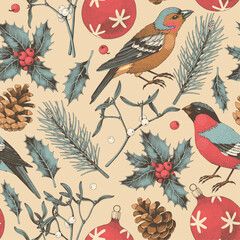 Vector seamless pattern with hand drawn birds
