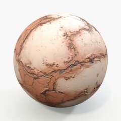 A dry and soil planet made of clay and sand isolated on white background, generated by AI.
