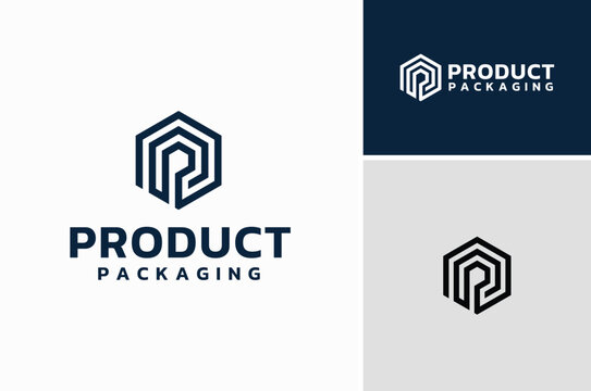 Initial Letter P with Hexagon Contour Lines Logo design for Product Package logo design