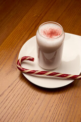 Peppermint Candy Cane Ice Milkshake. Christmas sweet cold drink