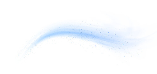 Magic blue wind picture with festive theme isolated on a transparent background. Blue comet picture with sparkling stars and dust. Format PNG