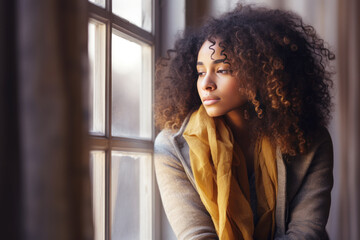 Afro american woman feeling depressed and stress, mental health concept