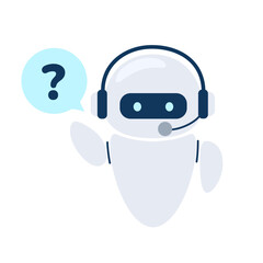 Digital chat bot, robot assistant for customer support. Concept of virtual conversation assistant for getting help. Vector illustration isolated on white background.