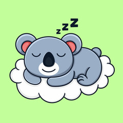 cute cartoon koala, sleeping on a cloud.