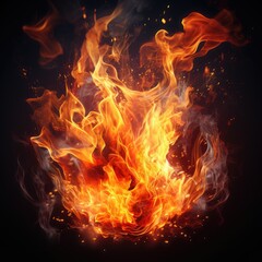 Abstract burning fires of fire flames on dark background. Generative AI