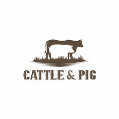 COW AND PIG FARMS VECTOR ILLUSTRATION