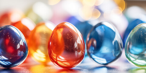 Colorful Easter eggs made of glass. Festive Easter banner.