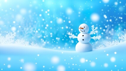 Funny snowman on Christmas holiday winter background Merry Christmas and Happy Holidays wishes, banner background 