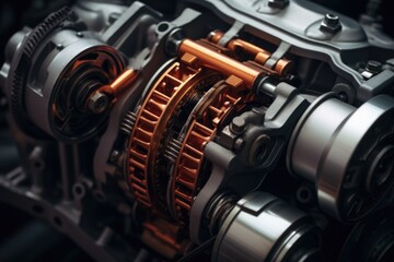 A detailed close-up of the gears in a car engine. 