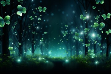 StPatricks day festive green tones wallpaper background with shamrocks and leprechauns