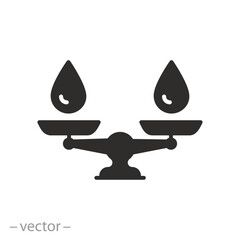 water drops on scales icon, water balance concept, flat symbol - vector illustration