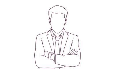 succesfull businessman with crossed arms, hand drawn style vector illustration