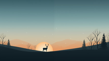 
minimalistic illustration with a silhouette of a reindeer against the background of the moon. Christmas wallpaper