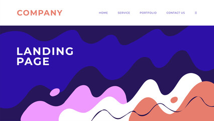 Landing page. Color waves. Abstract flowing liquid shapes. Dynamic colored splashes background for website graphic design. Vector illustration.