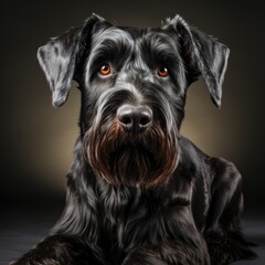 Black giant schnauzer looks at waiting for a reward