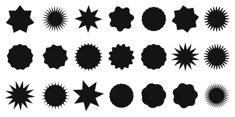 Set with star stickers. Stickers with price, sale, discounts. Promotional icons and labels for shopping.  stars with and without a ray.