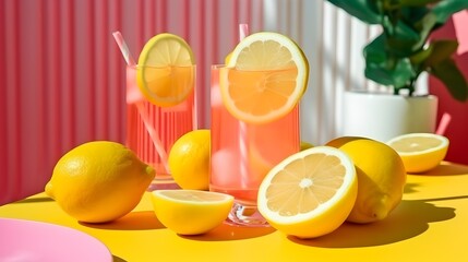 Fresh Lemonade with Ice, Citrus Refreshment, Summer Drink, Bright Colorful Beverage