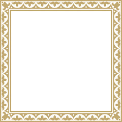 Vector golden square Kazakh national ornament. Ethnic pattern of the peoples of the Great Steppe, Mongols, .Kyrgyz, Kalmyks, Buryats. Square frame border.