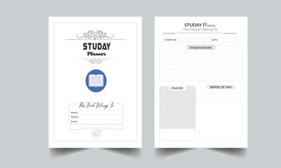 Study Planner template set. Set of planner and to do list. Monthly, weekly, daily planner template. Vector illustration with cover page layout template