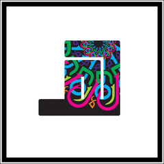 Arabic alphabet multicolor Modern Kufic script calligraphic style