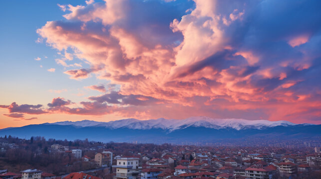 Pink clouds against a blue sky at sunset Sarajevo
