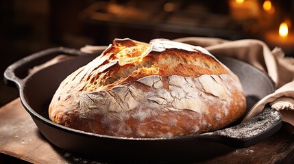 Rustikales Brot beim Abkühlen frisch aus dem Ofen. Gebackenes Bauernbrot mit leckerer Kruste.