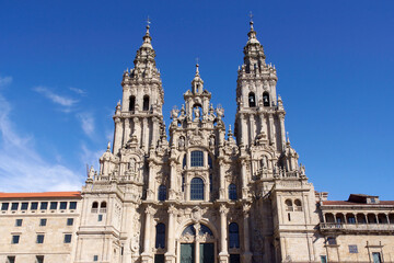 Santiago de Compostela (Galicia). Facade of the Obradoiro of the cathedral of Santiago de Compostela. - obrazy, fototapety, plakaty