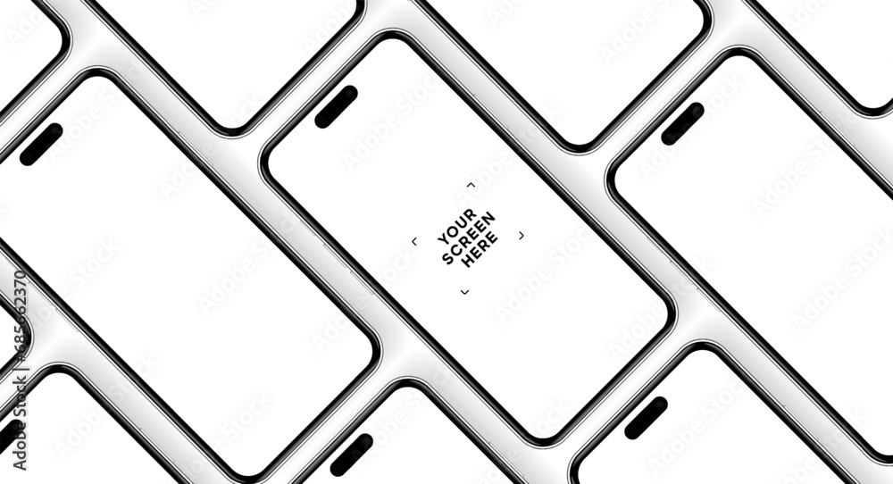 Poster 3D realistic high quality smartphone mockup with isolated background. Smart phone mockup collection. Device front view. 3D mobile phone with shadow on white background.