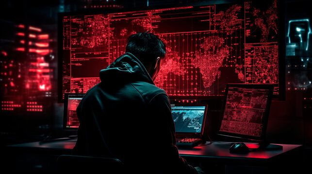 Man at laptop with digital contour map and satellite maps in front of him