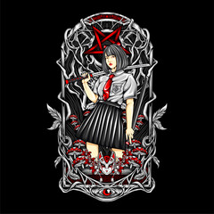 samurai girl illustration for t shirt design and other