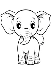 Cartoon Elephant  Coloring Page isolated on white