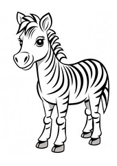Cartoon Zebra Coloring Page isolated on white